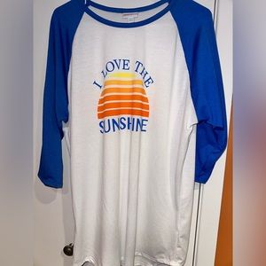 LuLaRoe t-shirt 3/4 length sleeves.  I Love the Sunshine.